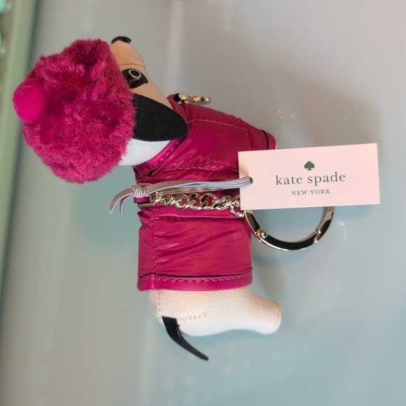 Kate Spade Claude Pink Festive Dachshund Dog Bag Charm Key Chain NWT - Picture 3 of 9
